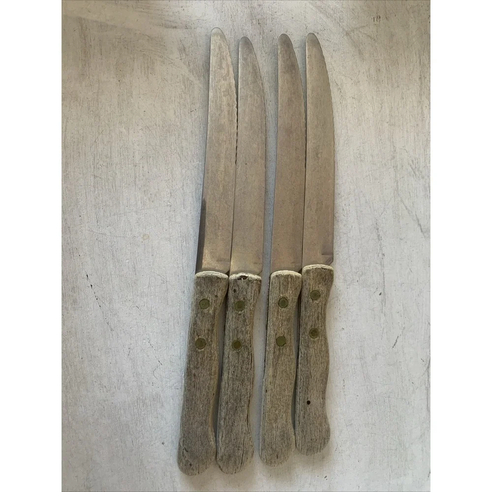 Vintage Ekco Vanadium Steak Knives Set of 4 Serrated Stainless Steel Made in USA